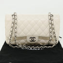 CHANEL Matelasse Double Flap Chain Shoulder Bag Caviar Skin White CC Auth knn085-12