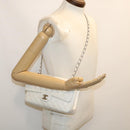 CHANEL Matelasse Double Flap Chain Shoulder Bag Caviar Skin White CC Auth knn085-34