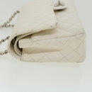 CHANEL Matelasse Double Flap Chain Shoulder Bag Caviar Skin White CC Auth knn085-3