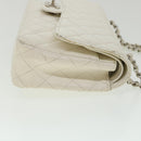 CHANEL Matelasse Double Flap Chain Shoulder Bag Caviar Skin White CC Auth knn085-4