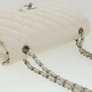 CHANEL Matelasse Double Flap Chain Shoulder Bag Caviar Skin White CC Auth knn085-14