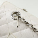 CHANEL Matelasse Double Flap Chain Shoulder Bag Caviar Skin White CC Auth knn085-8