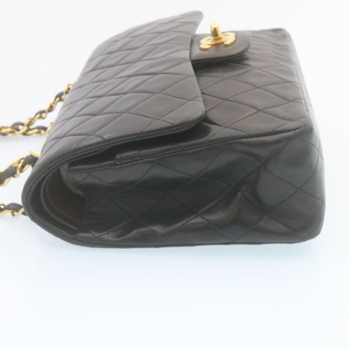 CHANEL Matelasse Chain Flap Classic Shoulder Bag Lamb Skin Black Auth lt323A