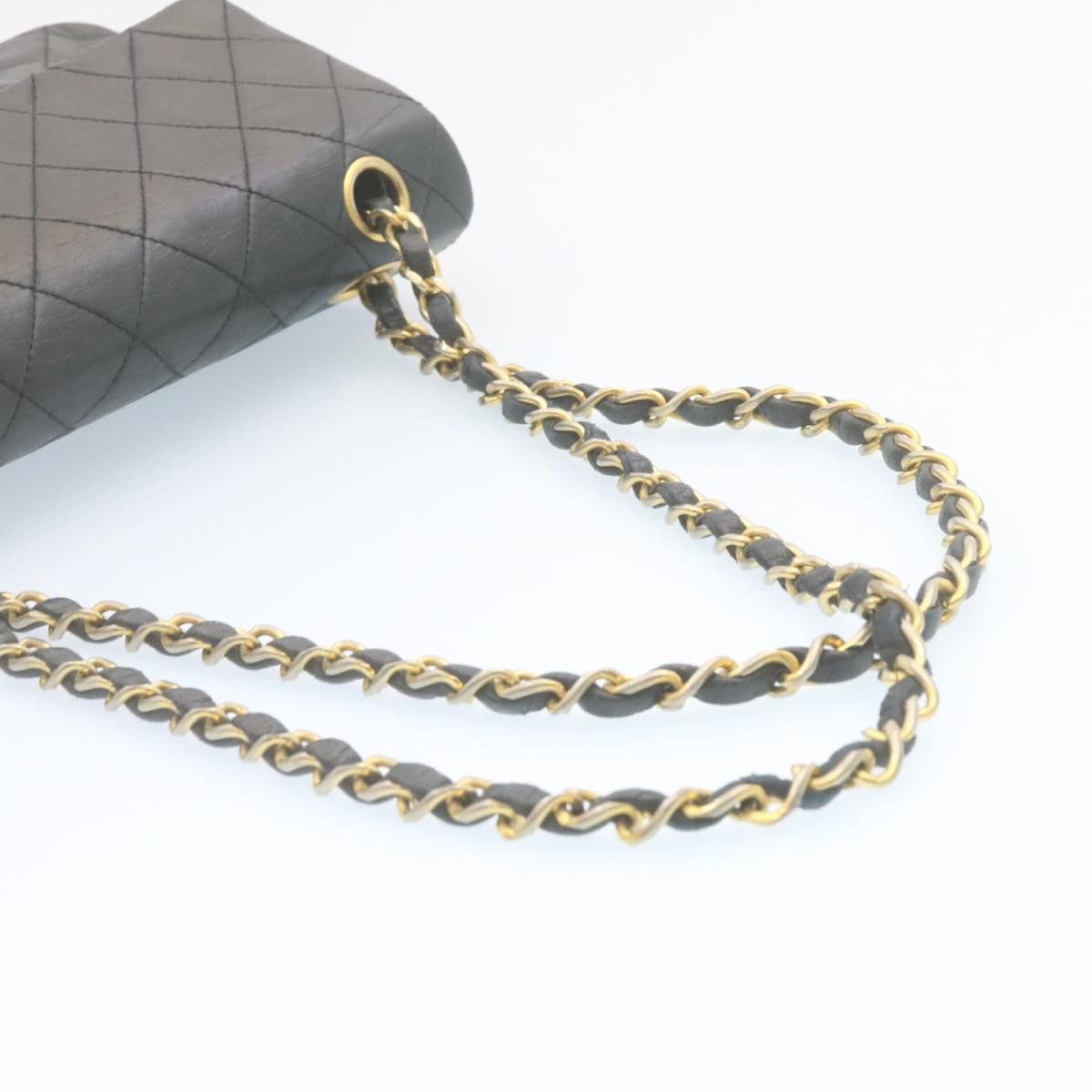 CHANEL Matelasse Chain Flap Turn Lock Shoulder Bag Lamb Skin Black CC Auth lt324