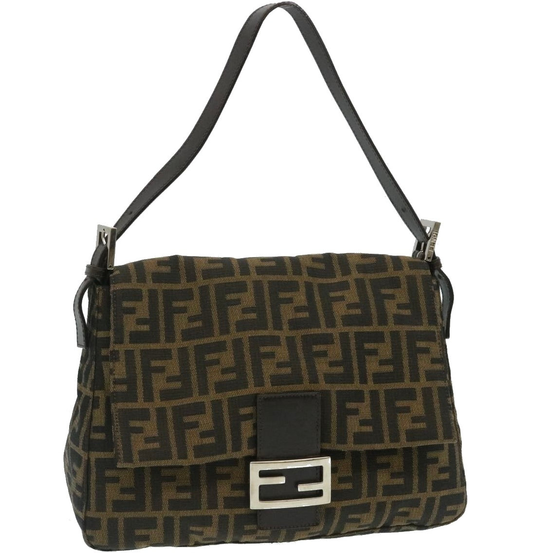 FENDI Zucca Canvas Mamma Baguette Shoulder Bag Brown Black Auth lt358