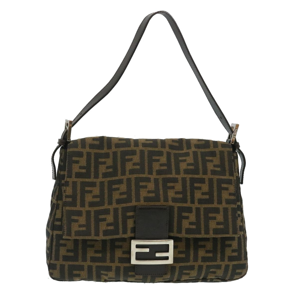 FENDI Zucca Canvas Mamma Baguette Shoulder Bag Brown Black Auth lt358