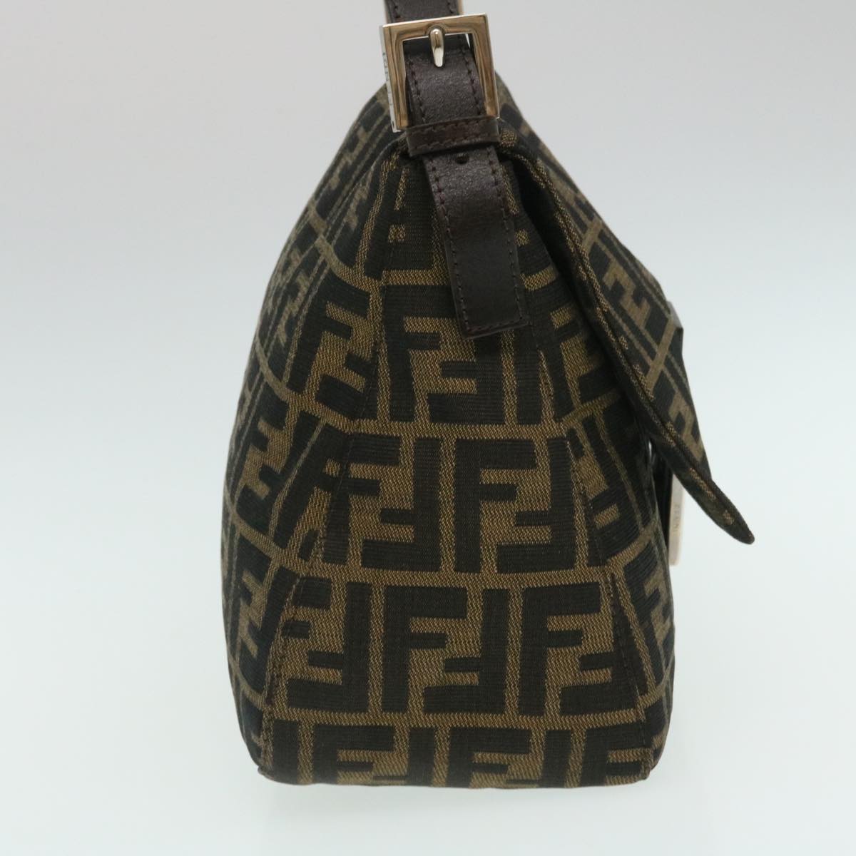 FENDI Zucca Canvas Mamma Baguette Shoulder Bag Brown Black Auth lt358