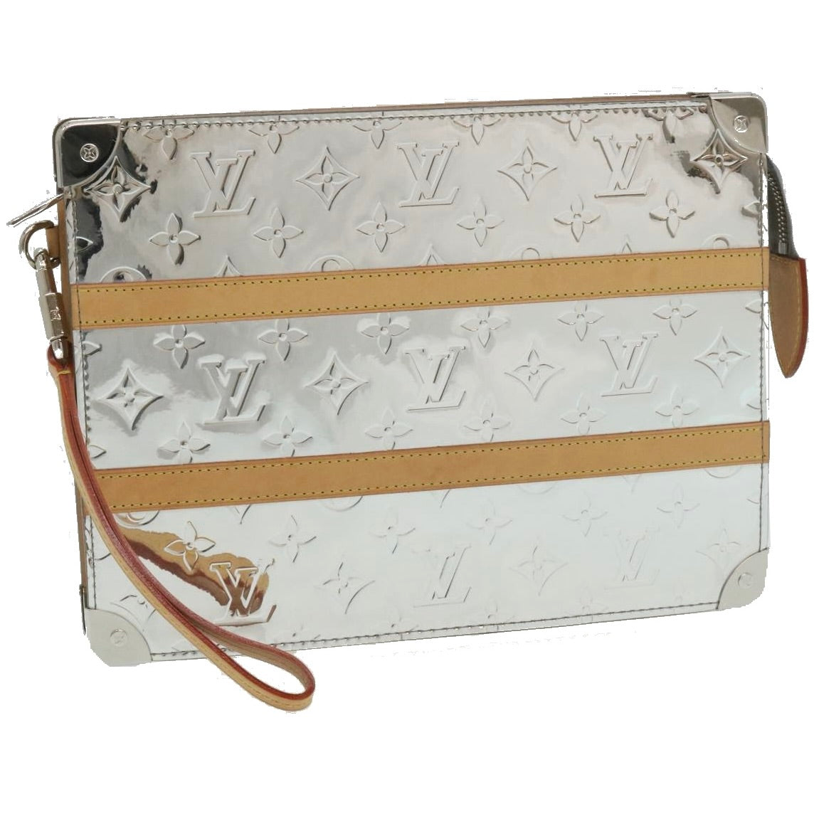 LOUIS VUITTON Monogram Mirror Trunk Pochette ClutchBag Silver M80807 Auth lt363A