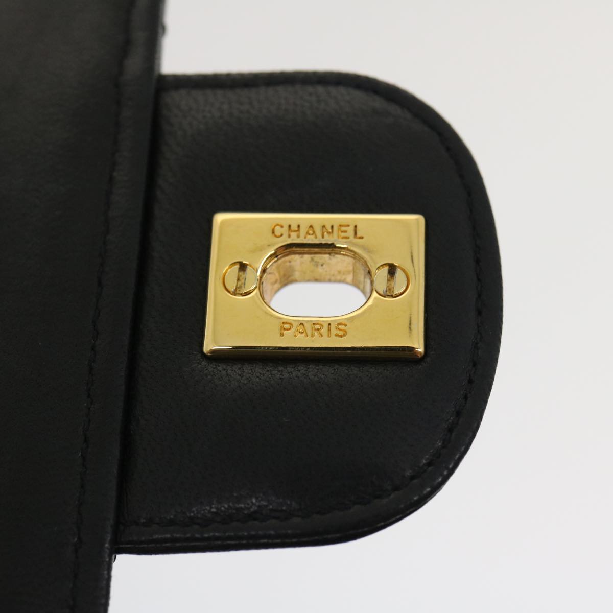 CHANEL Matelasse25 Chain Double Flap Shoulder Bag Lamb Skin Black CC Auth lt425A