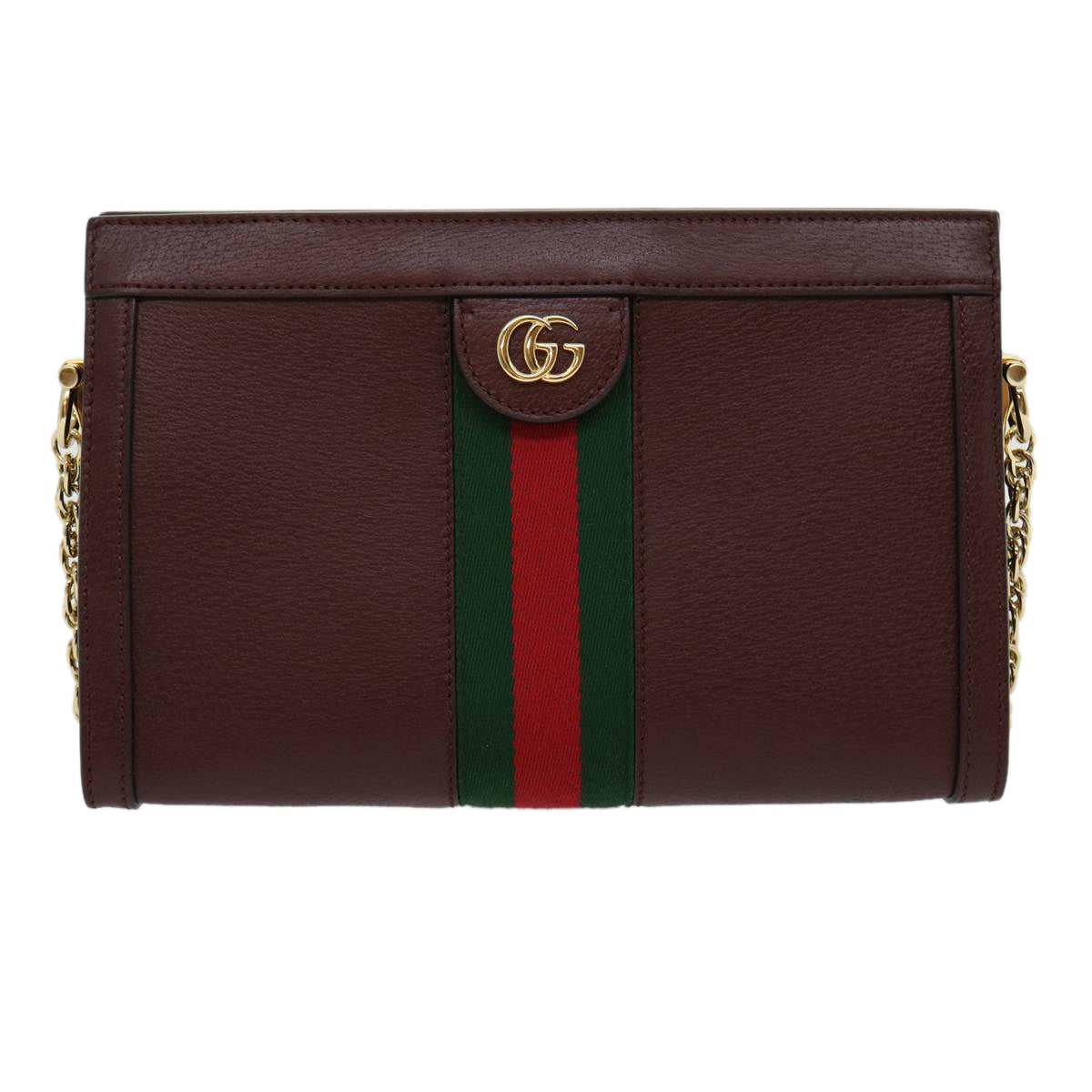 GUCCI Marmont WebSherry Line Shoulder Bag Leather Red 503877493075 Auth lt580