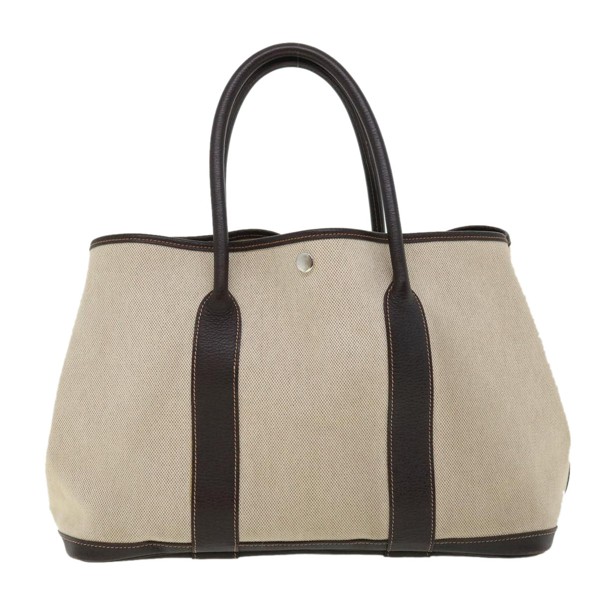HERMES Garden Party PM Tote Bag Leather Beige Auth lt610A