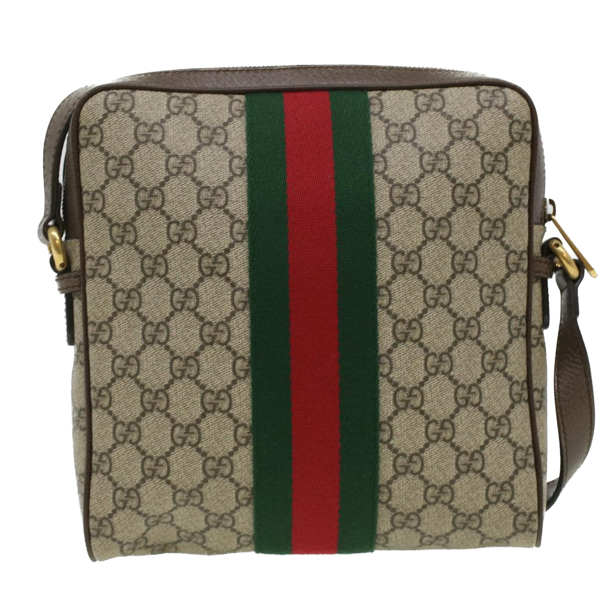 GUCCI GG Canvas Web Sherry Line Shoulder Bag Beige Red Green Auth lt689 - 0