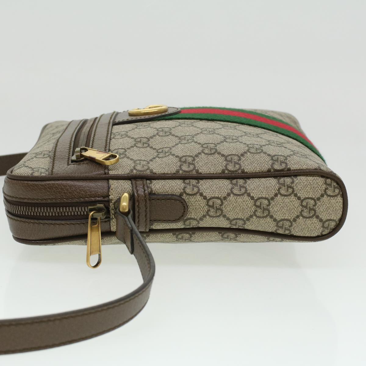 GUCCI GG Canvas Web Sherry Line Shoulder Bag Beige Red Green Auth lt689