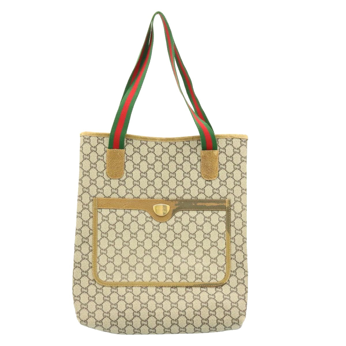 GUCCI Web Sherry Line GG Canvas Tote Bag Beige Red Green Auth ms041