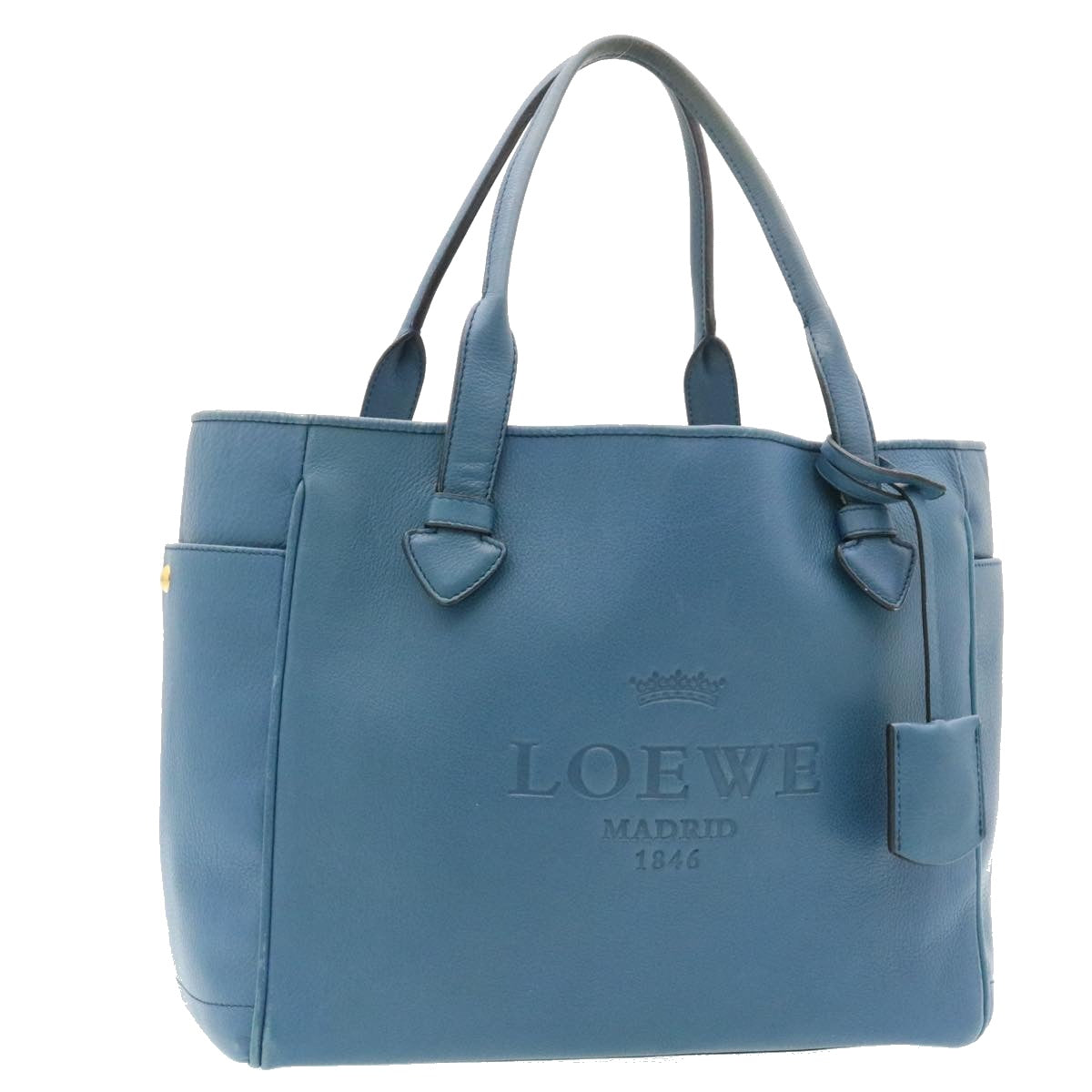 LOEWE Hand Bag Leather Blue Auth ms216