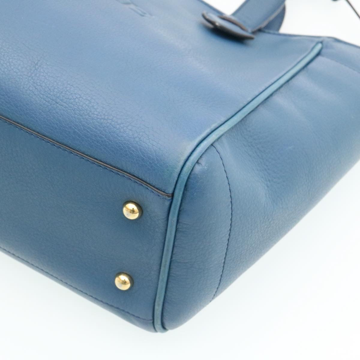 LOEWE Hand Bag Leather Blue Auth ms216