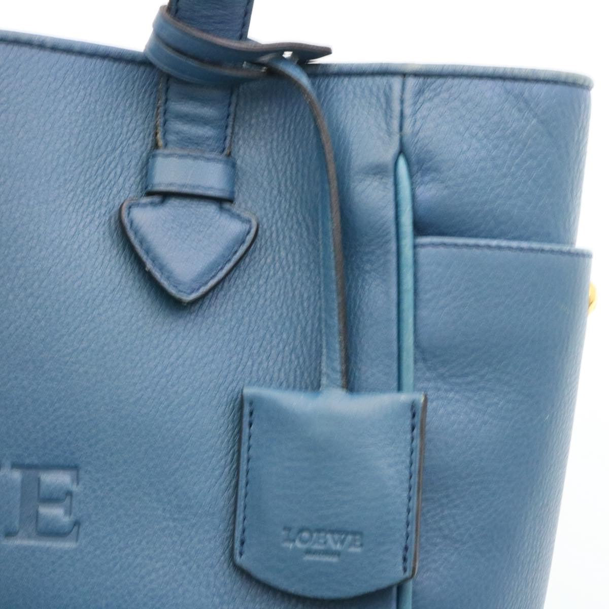 LOEWE Hand Bag Leather Blue Auth ms216