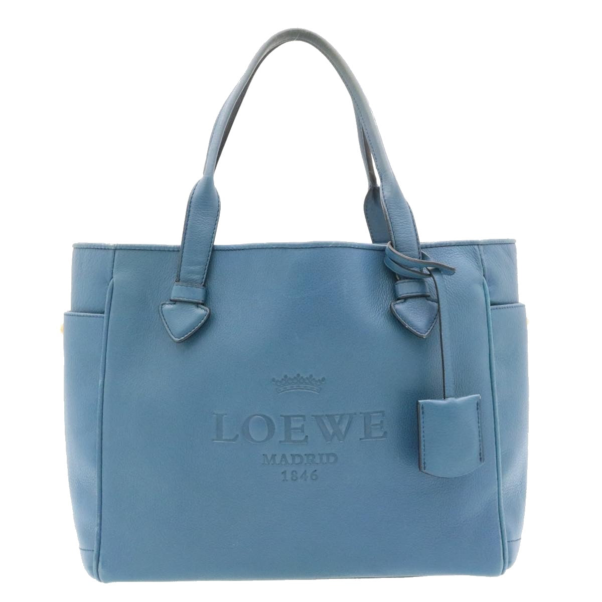 LOEWE Hand Bag Leather Blue Auth ms216