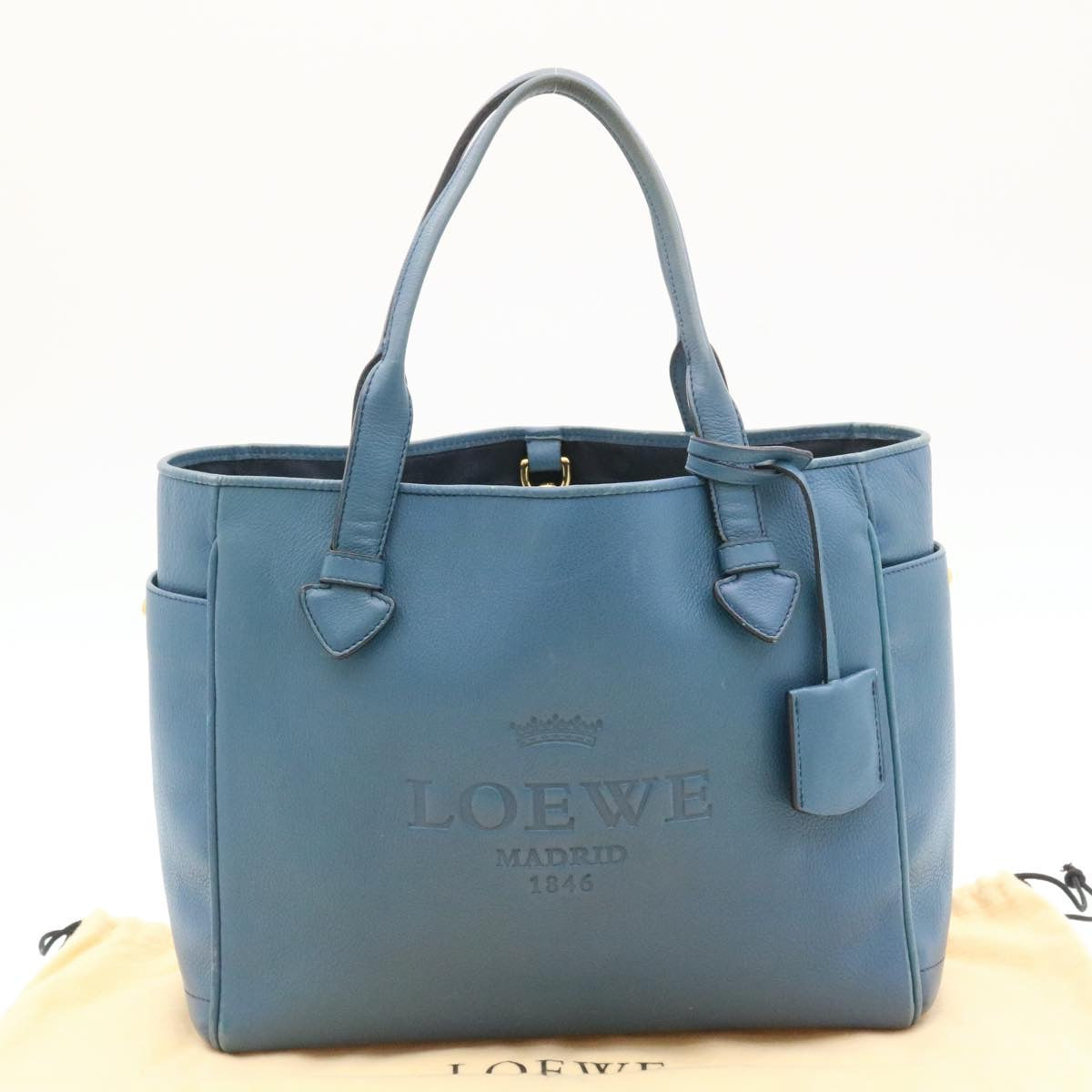 LOEWE Hand Bag Leather Blue Auth ms216