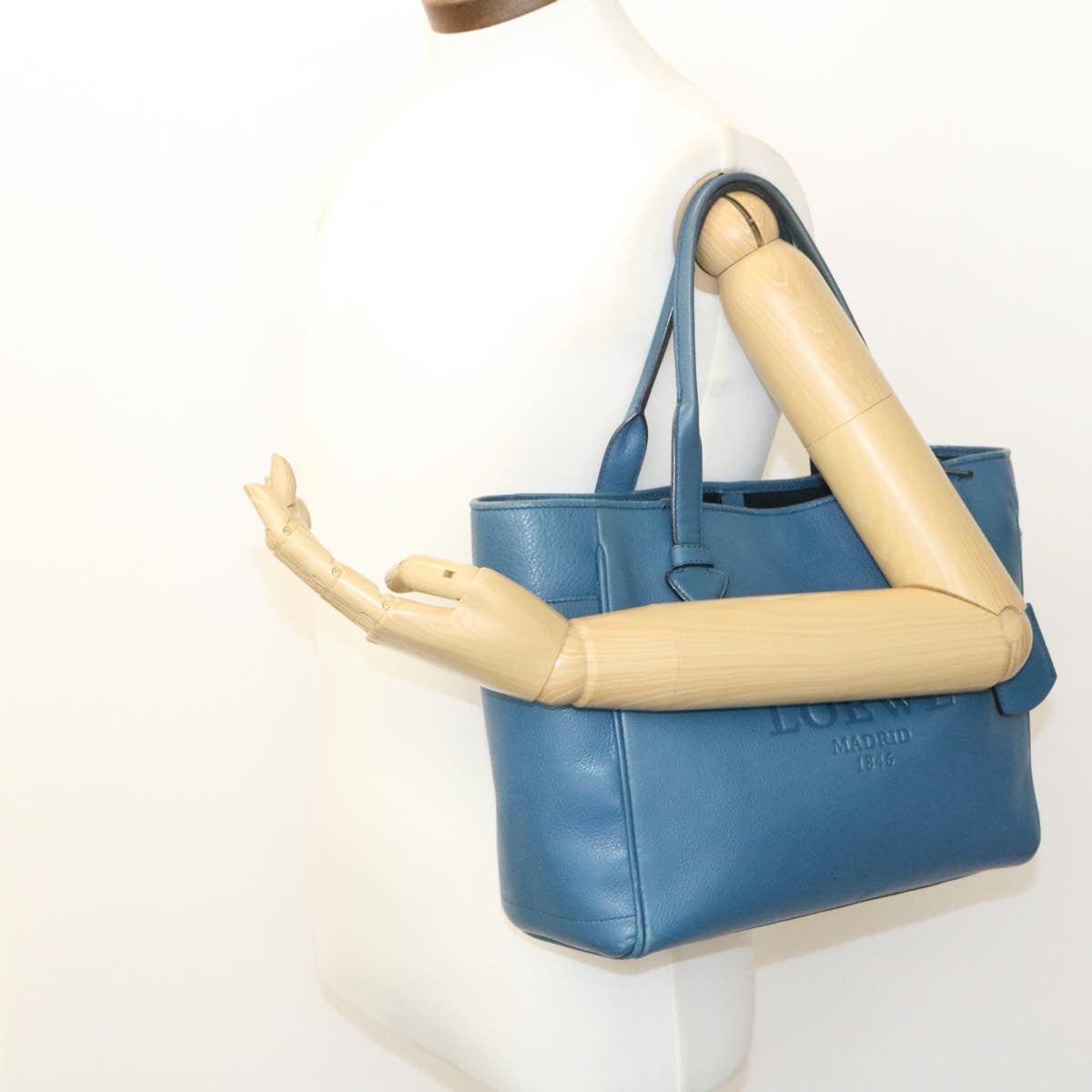 LOEWE Hand Bag Leather Blue Auth ms216