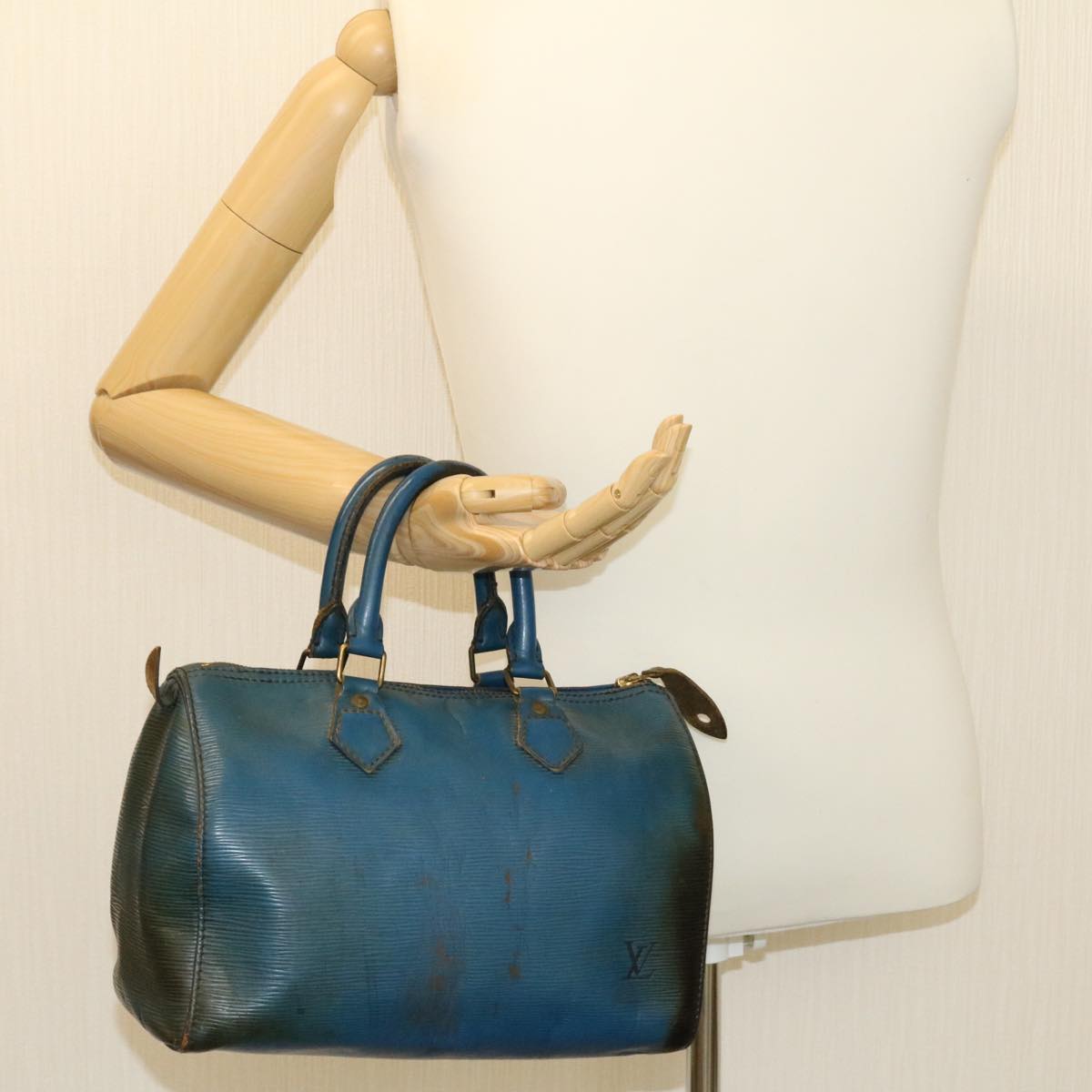 LOUIS VUITTON Epi Speedy 25 Hand Bag Blue M43015 LV Auth 35021