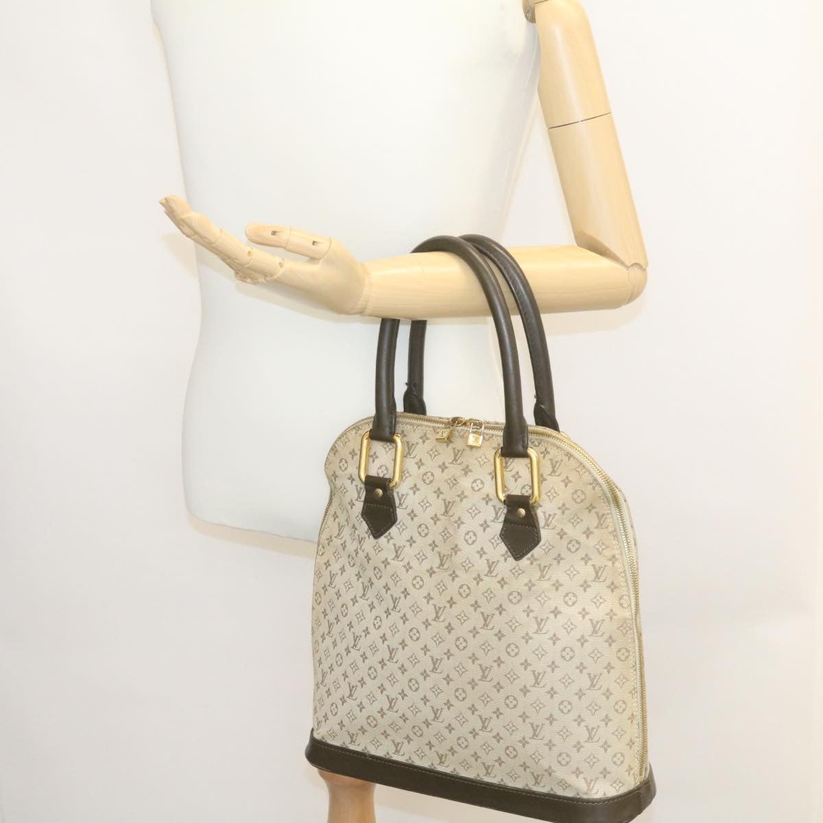 LOUIS VUITTON Monogram Mini Alma Haut Hand Bag Khaki M92203 LV Auth 35068