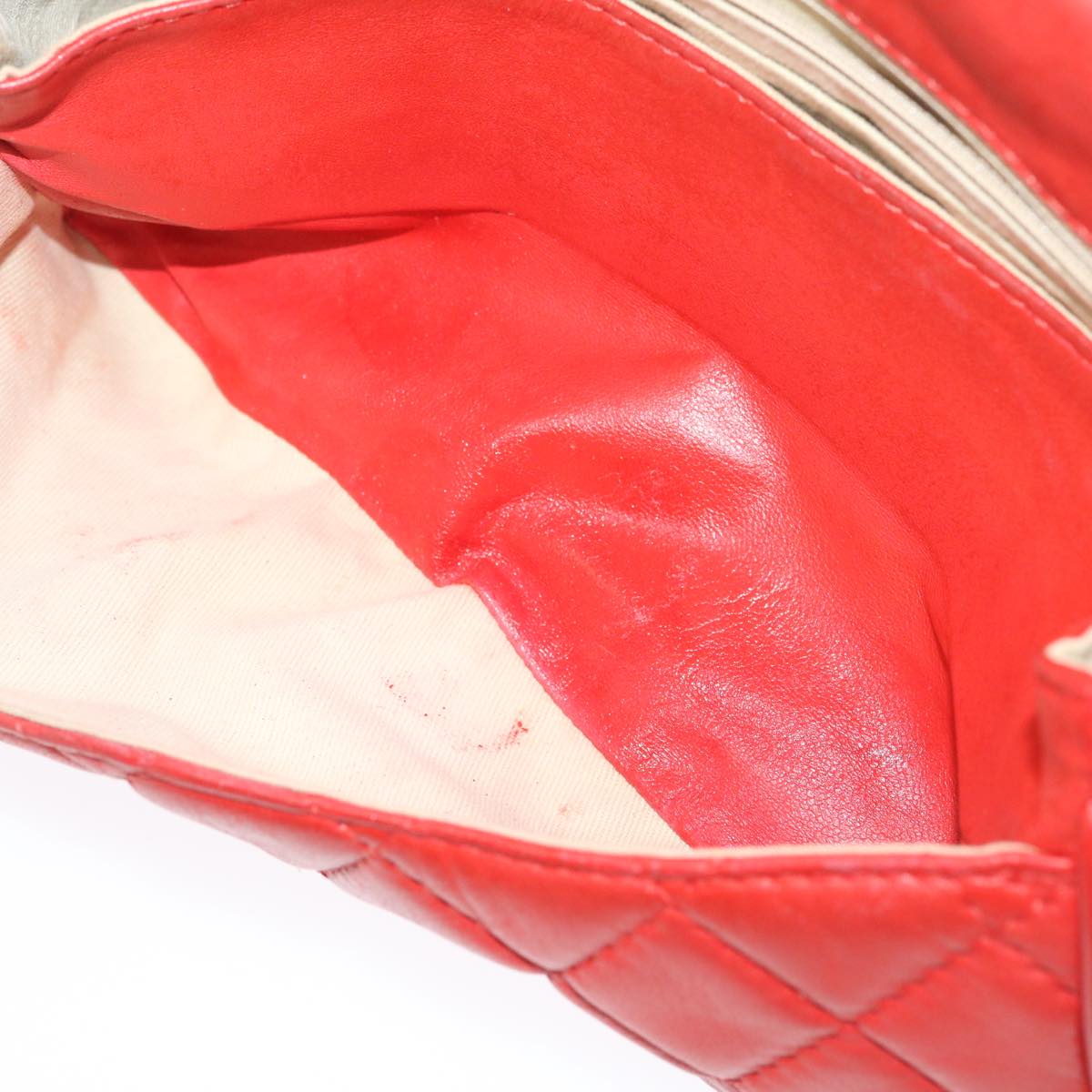 CHANEL Matelasse Chain Flap Shoulder Bag Lamb Skin Turn Lock Red CC Auth 35174A