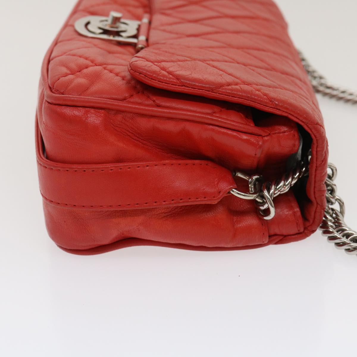 CHANEL Matelasse Chain Flap Shoulder Bag Lamb Skin Turn Lock Red CC Auth 35174A