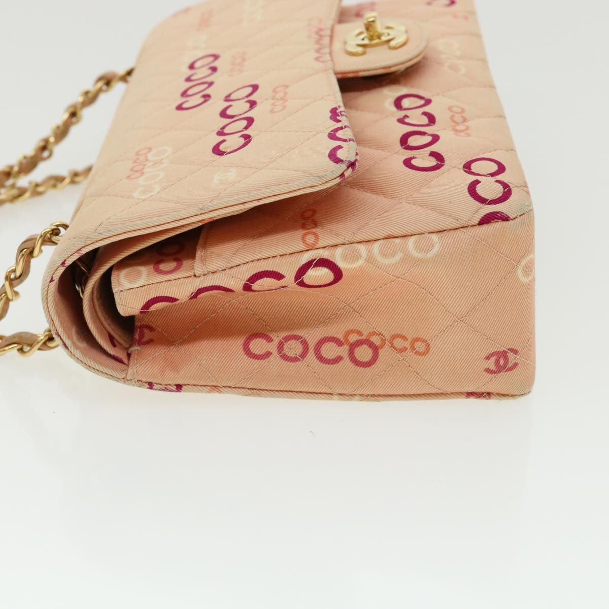 CHANEL Matelasse COCO icon Chain Shoulder Bag Canvas Pink CC Auth 35290A