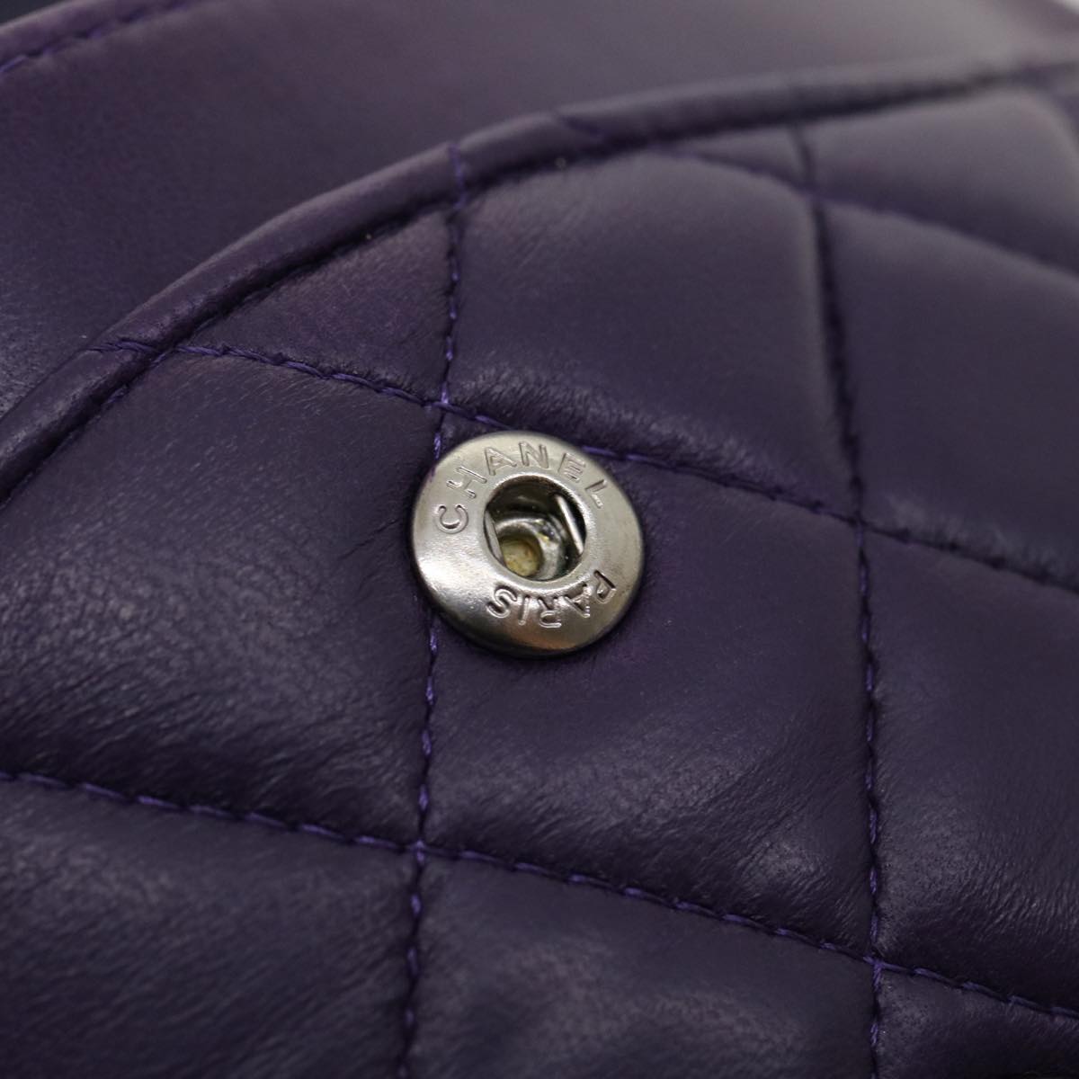 CHANEL Matelasse Double Flap Chain Shoulder Bag Lamb Skin Purple CC Auth 35291A