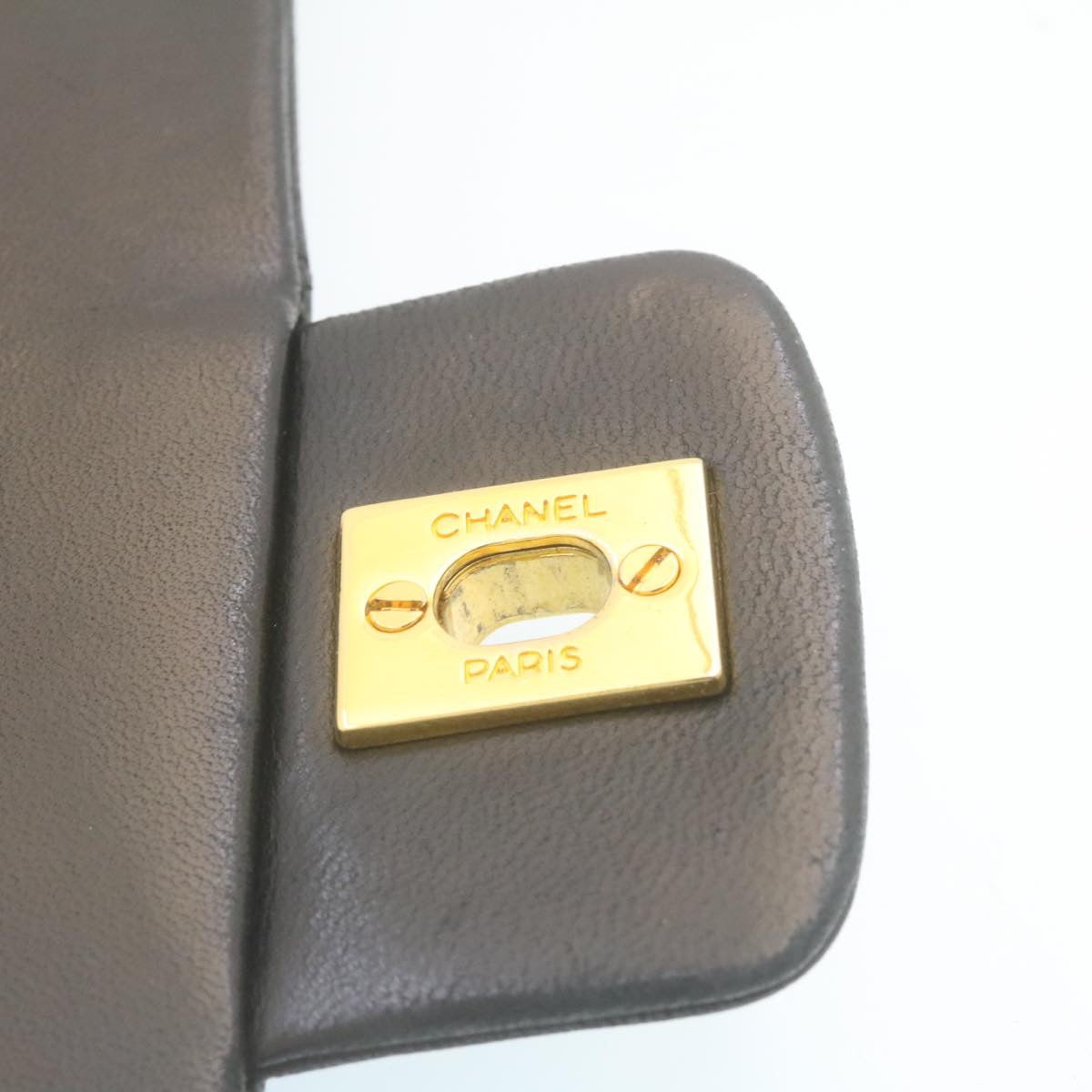 CHANEL Matelasse Double Chain Flap Shoulder Bag Lamb Skin Black Gold Auth 34511A