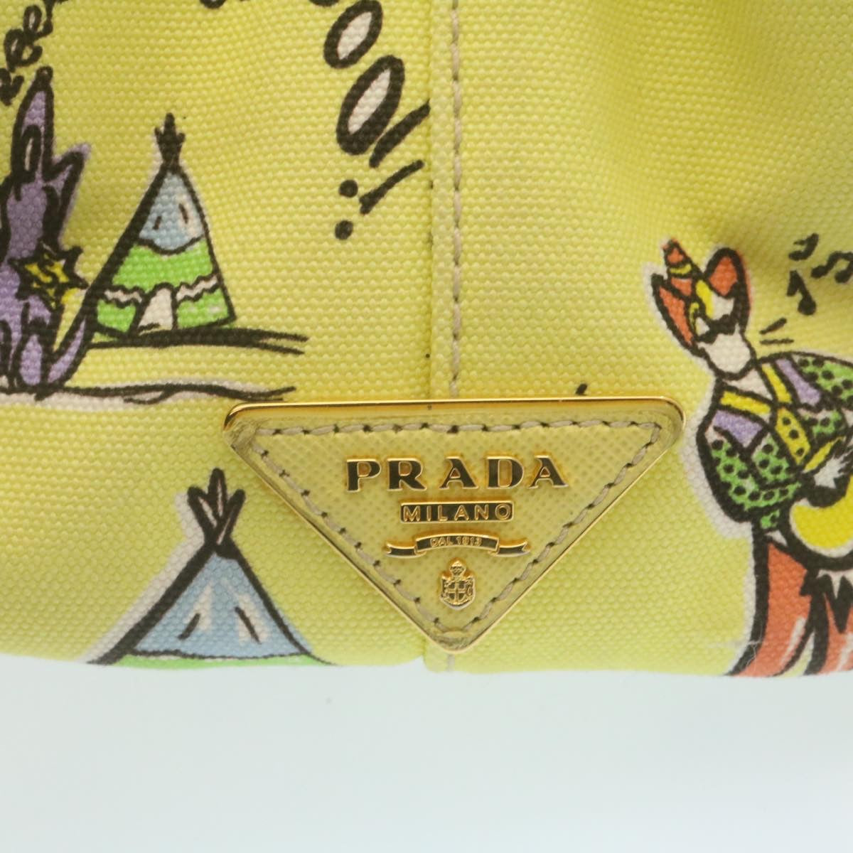 PRADA Canapa Hand Bag Canvas Yellow Auth ni006