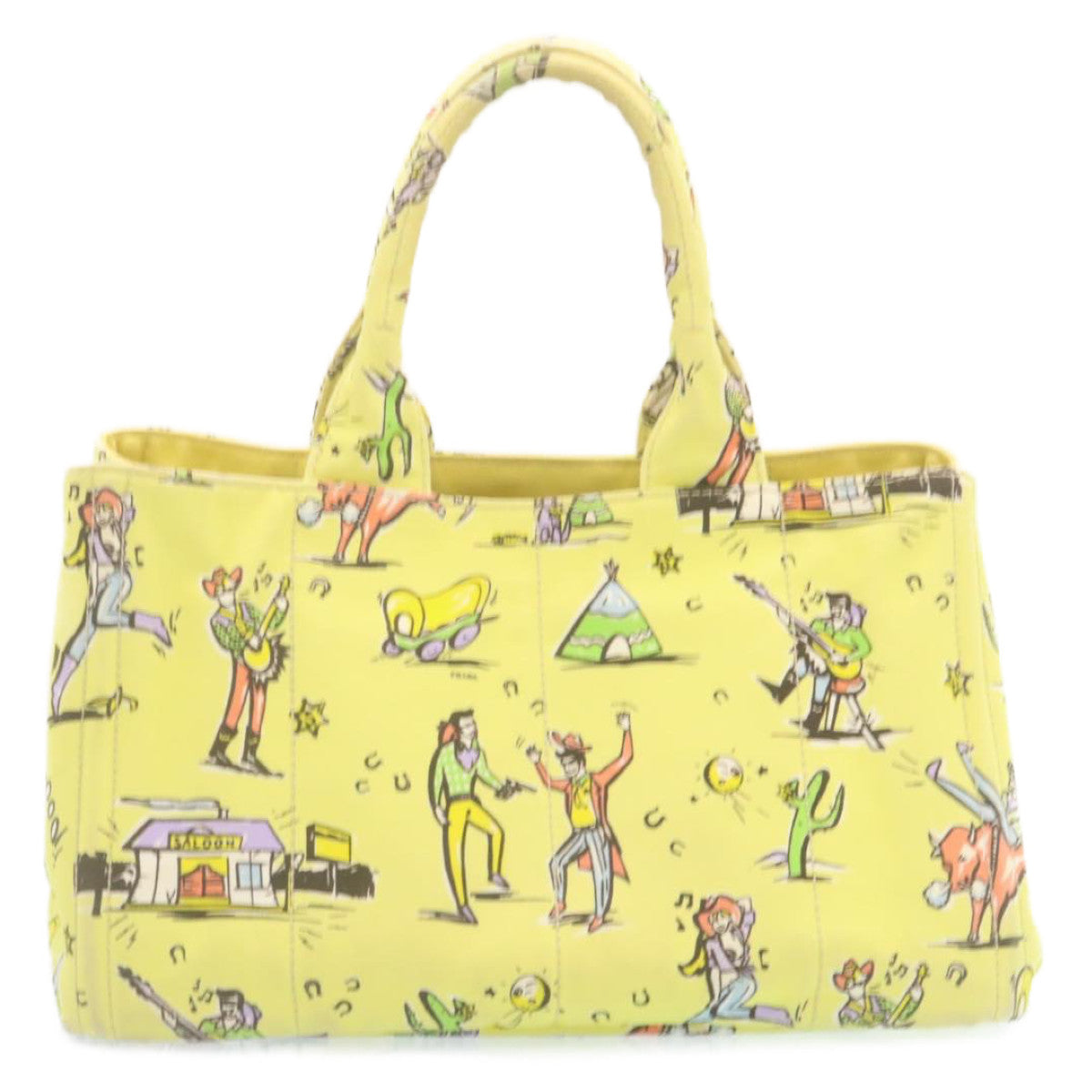 PRADA Canapa Hand Bag Canvas Yellow Auth ni006