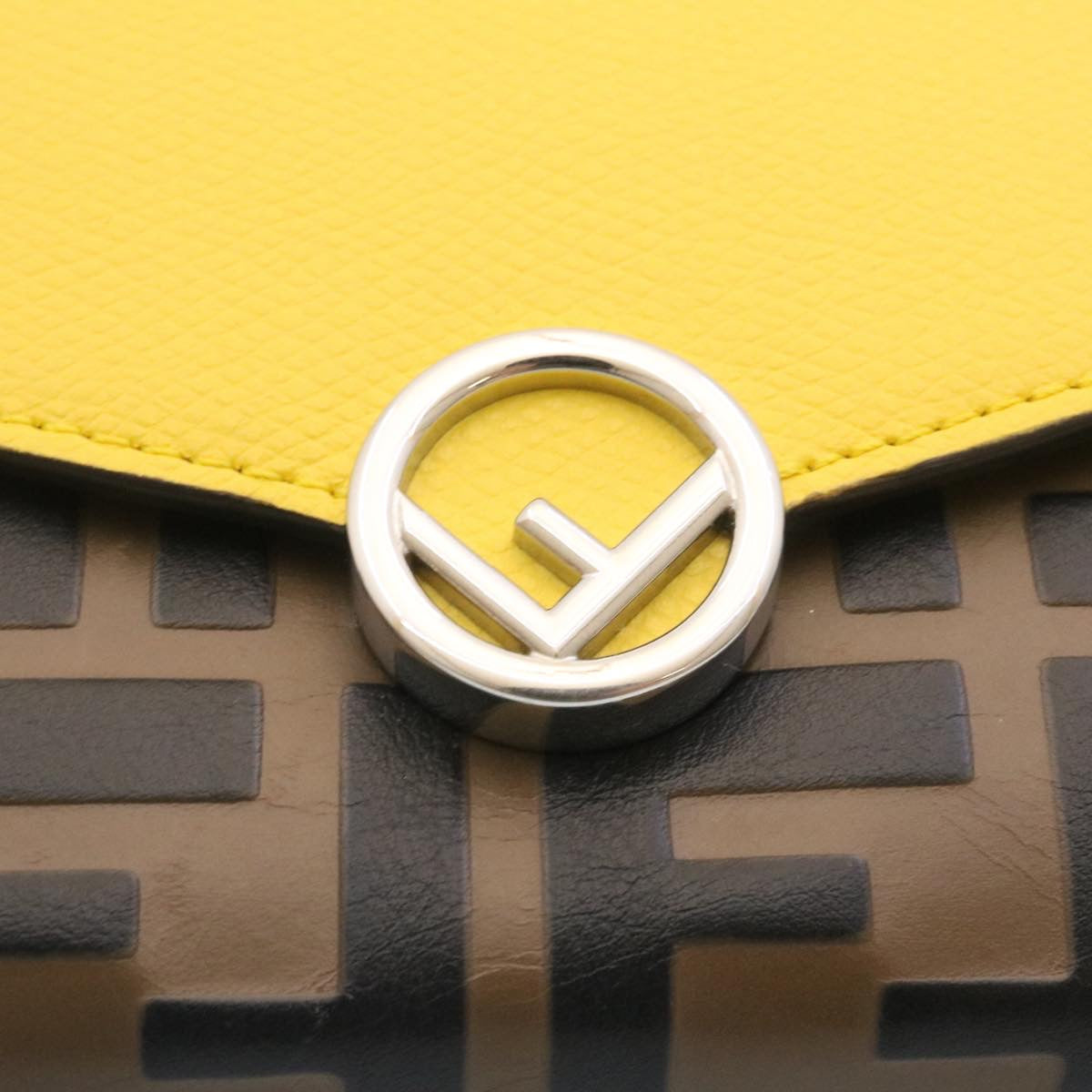 FENDI Zucca F is Continental Wallet Embossed Leather Yellow Brown Auth 34531