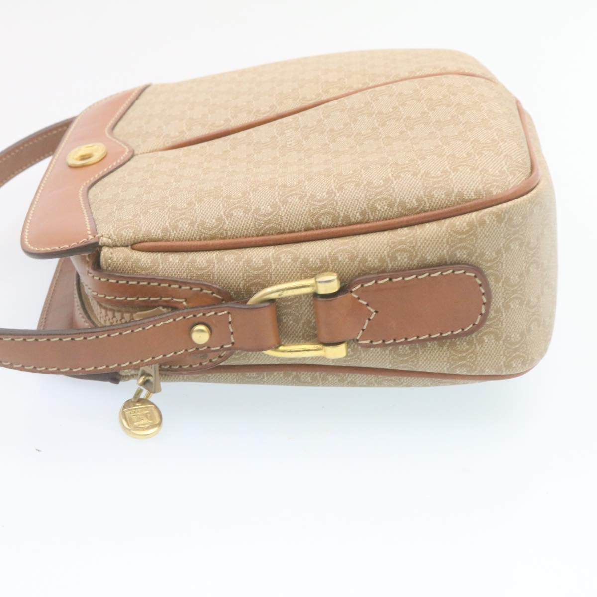 CELINE Macadam Canvas Shoulder Bag PVC Leather Beige Auth 34678