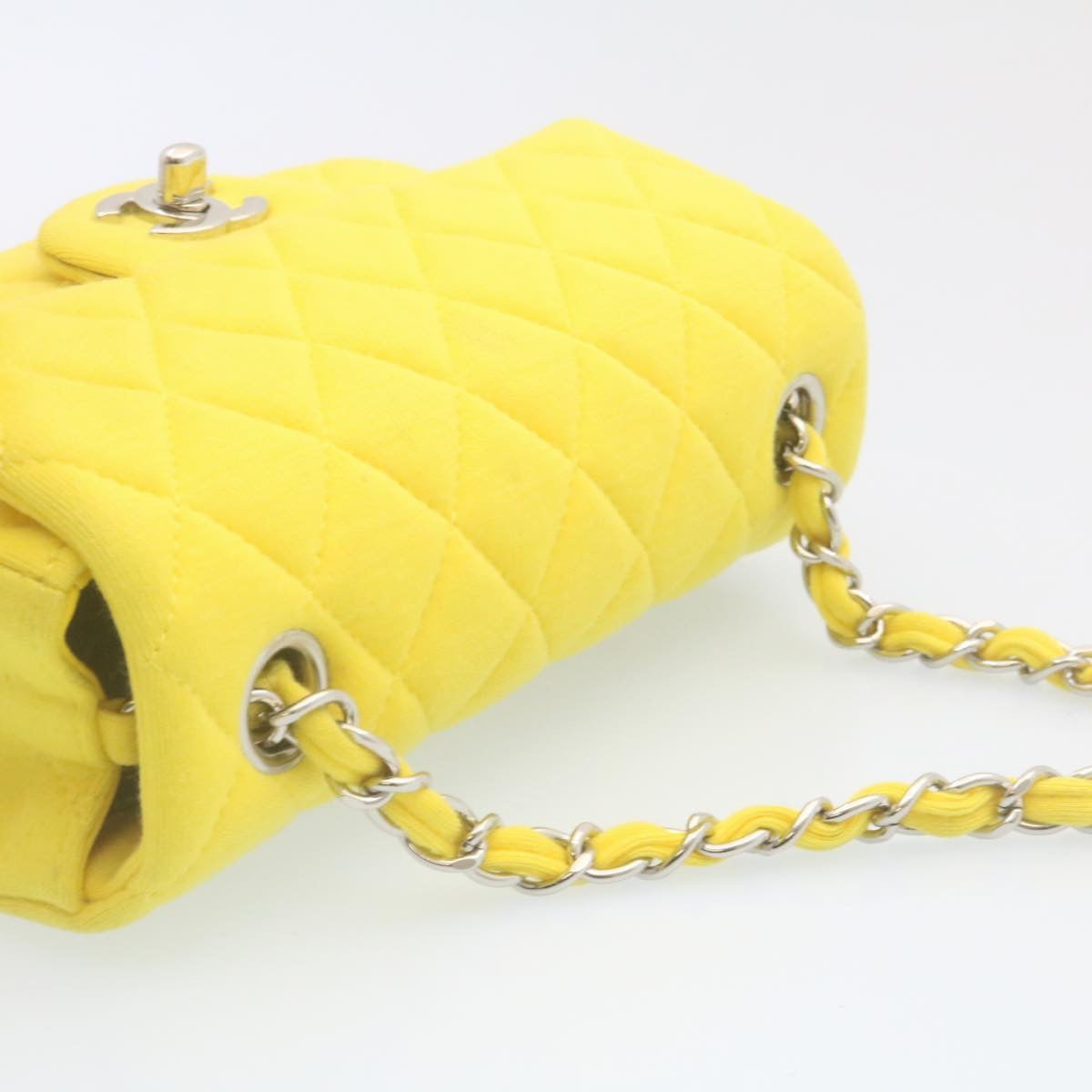CHANEL Matelasse Chain Flap Shoulder Bag Turn Lock Yellow CC Auth 34513A