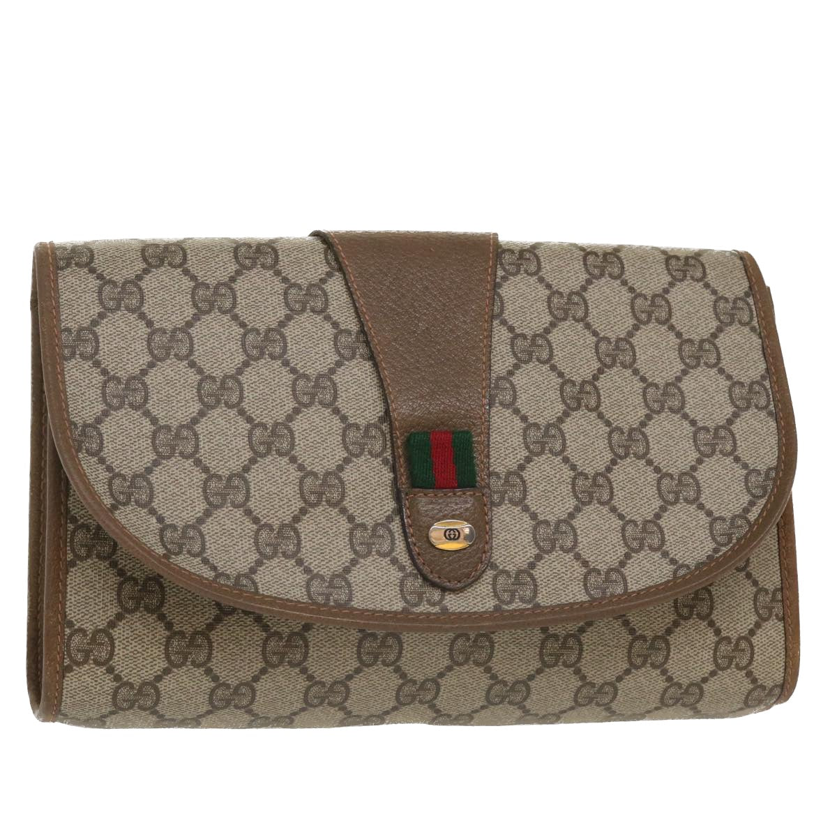 GUCCI GG Canvas Web Sherry Line Clutch Bag Beige Red Green 8901030 Auth ny156