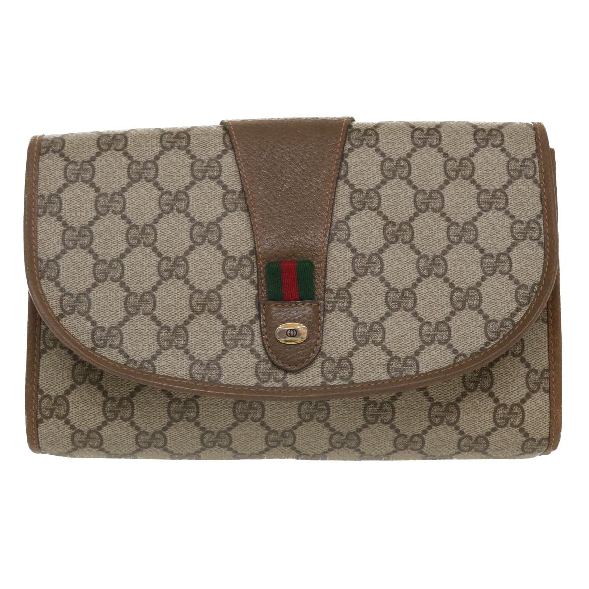 GUCCI GG Canvas Web Sherry Line Clutch Bag Beige Red Green 8901030 Auth ny156