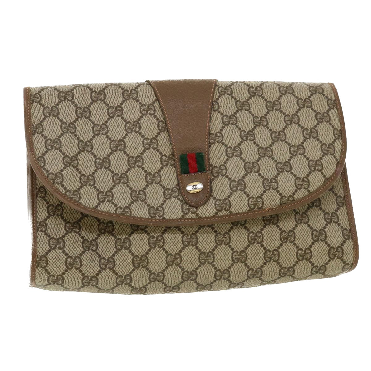 GUCCI GG Canvas Web Sherry Line Clutch Bag Beige Red Green 8901031 Auth ny173