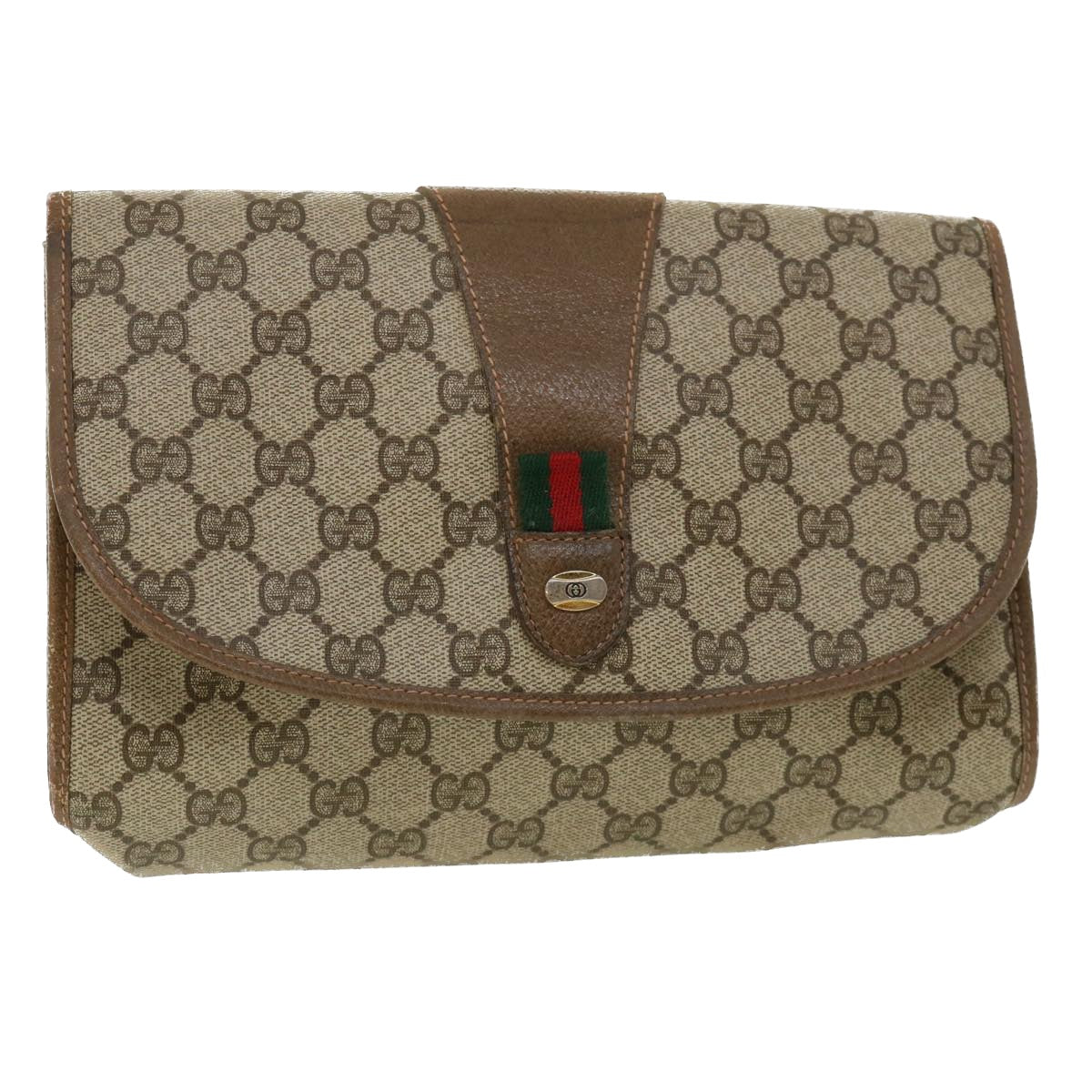 GUCCI GG Canvas Web Sherry Line Clutch Bag Beige Red Green 8901030 Auth ny174