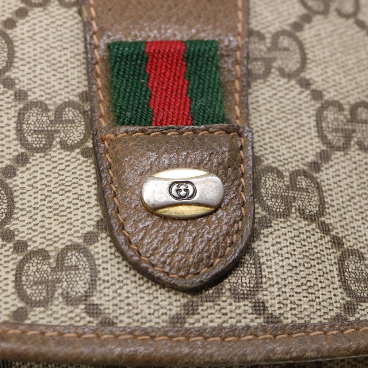 GUCCI GG Canvas Web Sherry Line Clutch Bag Beige Red Green 8901030 Auth ny174