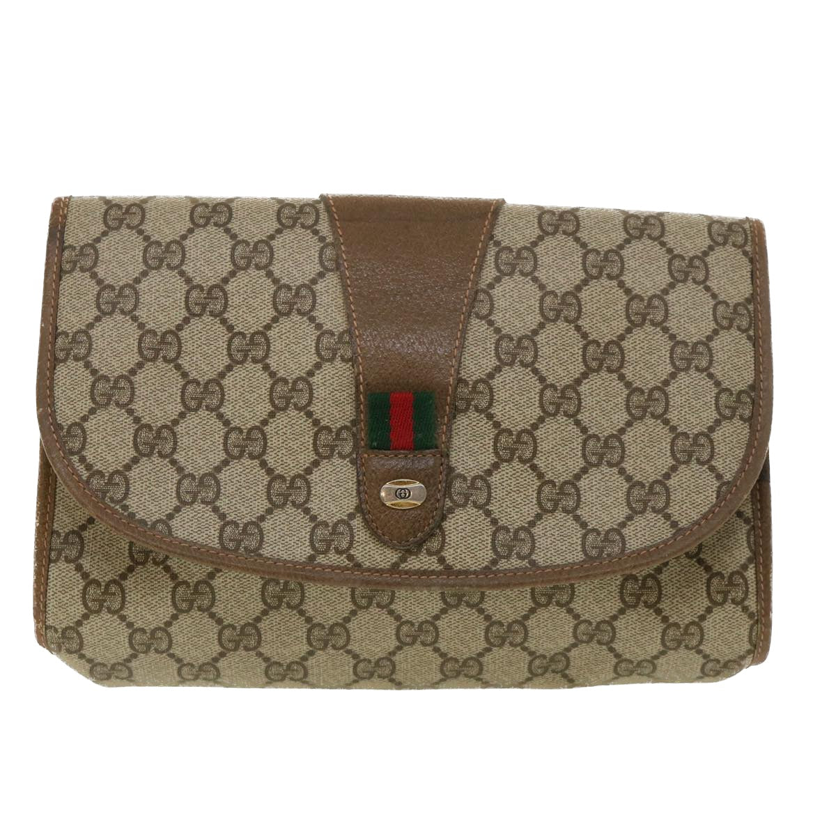 GUCCI GG Canvas Web Sherry Line Clutch Bag Beige Red Green 8901030 Auth ny174