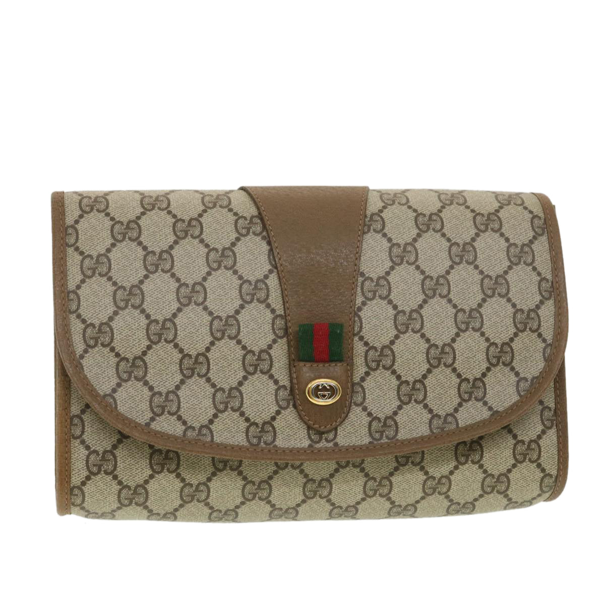 GUCCI GG Canvas Web Sherry Line Clutch Bag Beige Green Red 89.01.030 Auth ny212