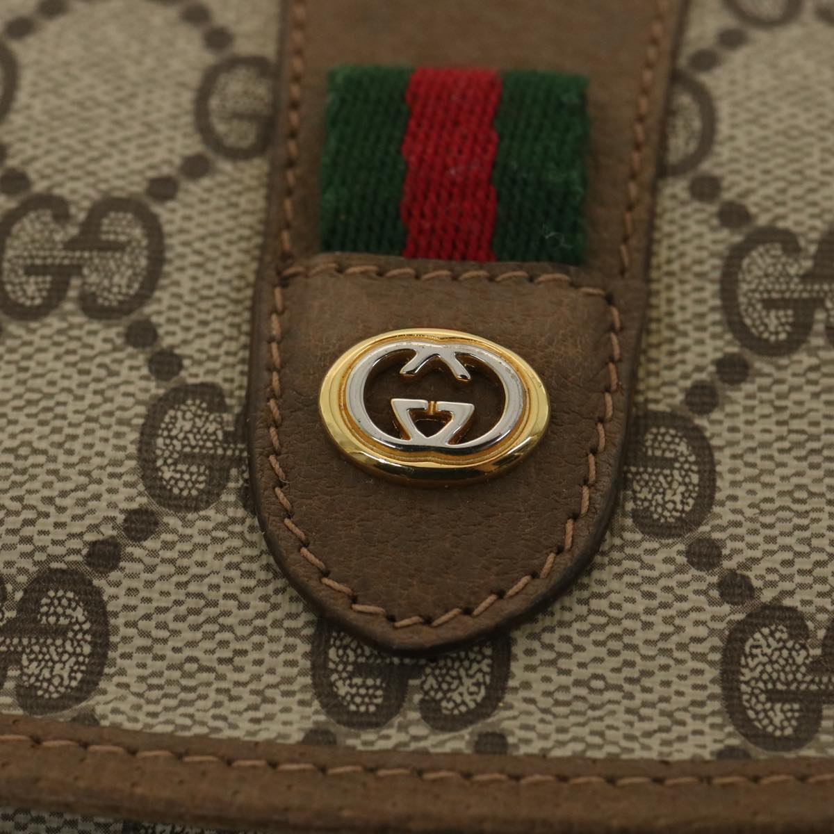 GUCCI GG Canvas Web Sherry Line Clutch Bag Beige Green Red 89.01.030 Auth ny212