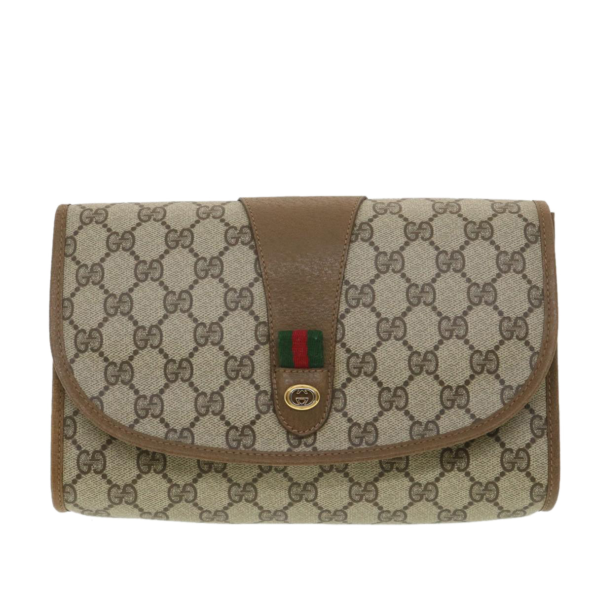 GUCCI GG Canvas Web Sherry Line Clutch Bag Beige Green Red 89.01.030 Auth ny212