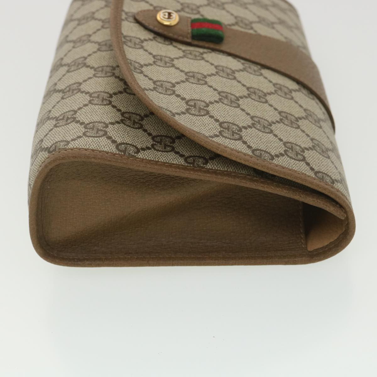 GUCCI GG Canvas Web Sherry Line Clutch Bag Beige Green Red 89.01.030 Auth ny212