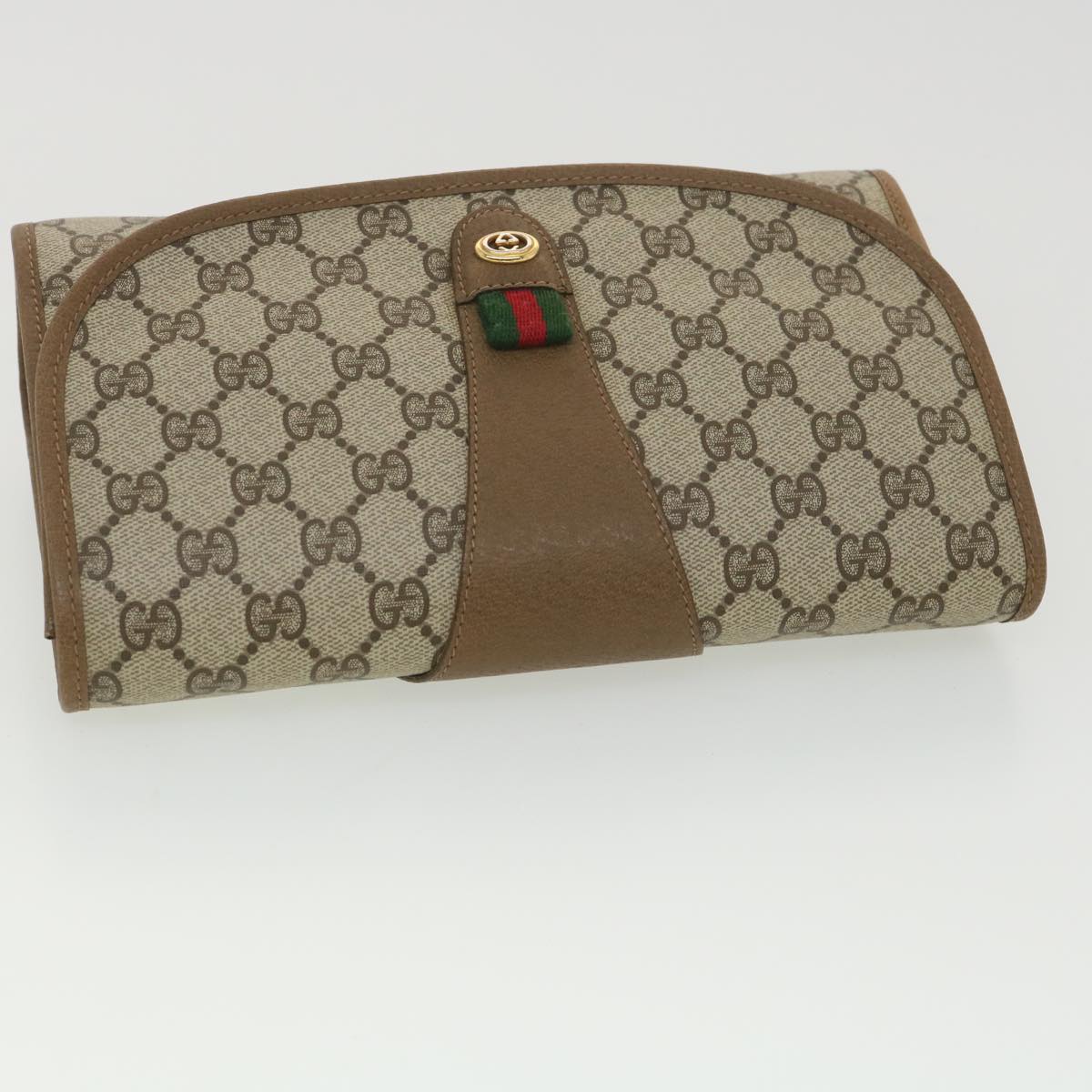 GUCCI GG Canvas Web Sherry Line Clutch Bag Beige Green Red 89.01.030 Auth ny212