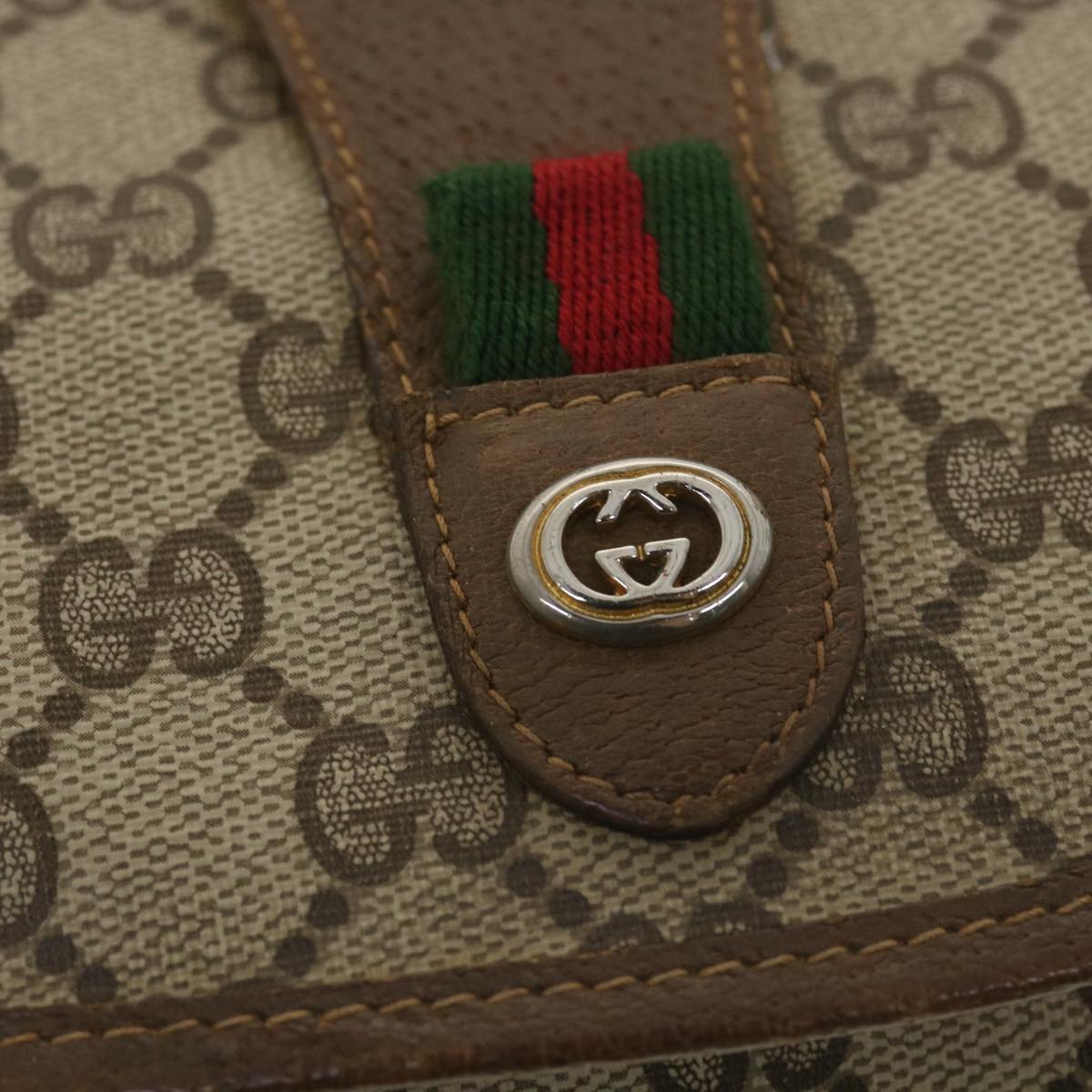GUCCI GG Canvas Web Sherry Line Clutch Bag Beige Green Red 89.01.030 Auth ny214