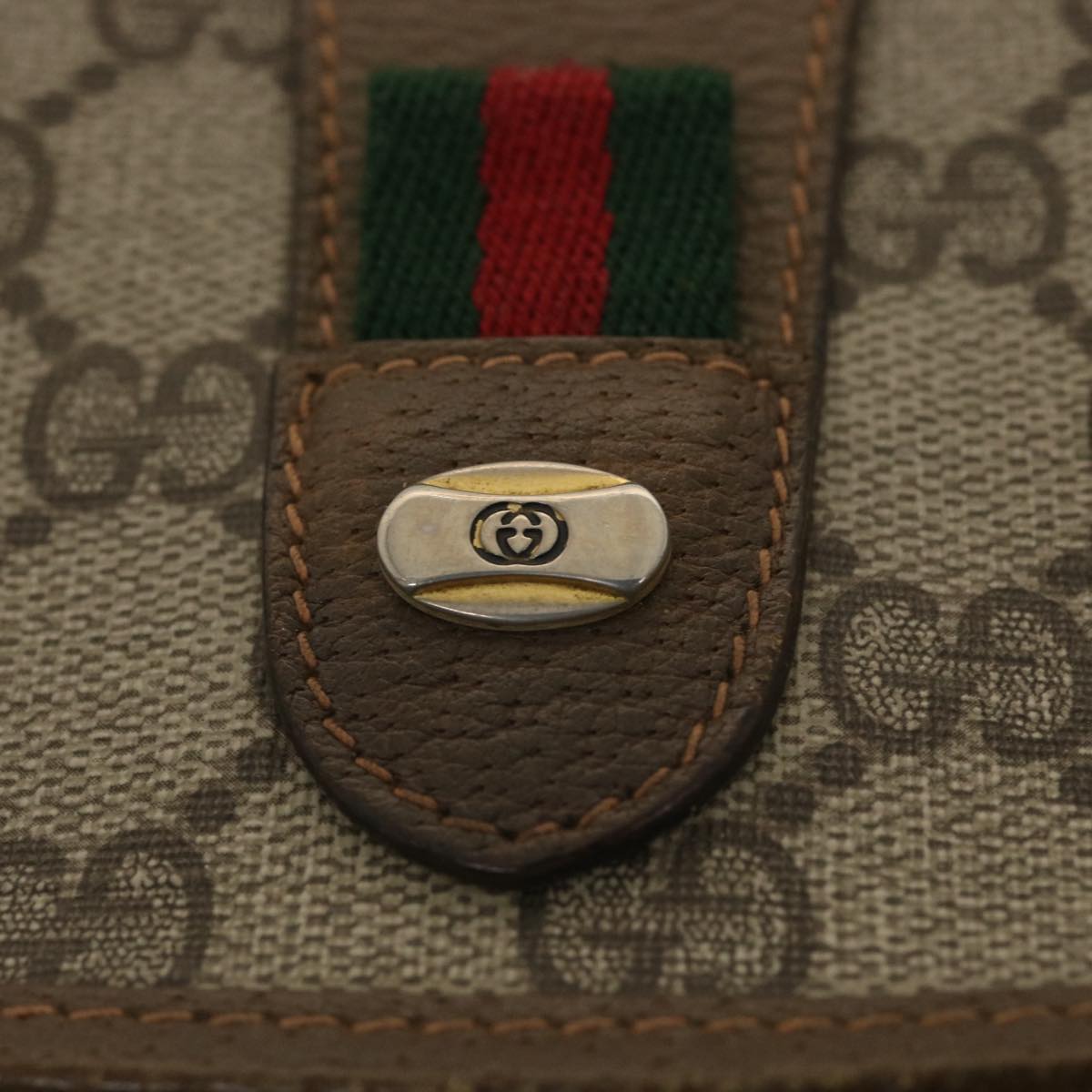 GUCCI GG Canvas Web Sherry Line Clutch Bag Beige Red Green 89.01.030 Auth ny215