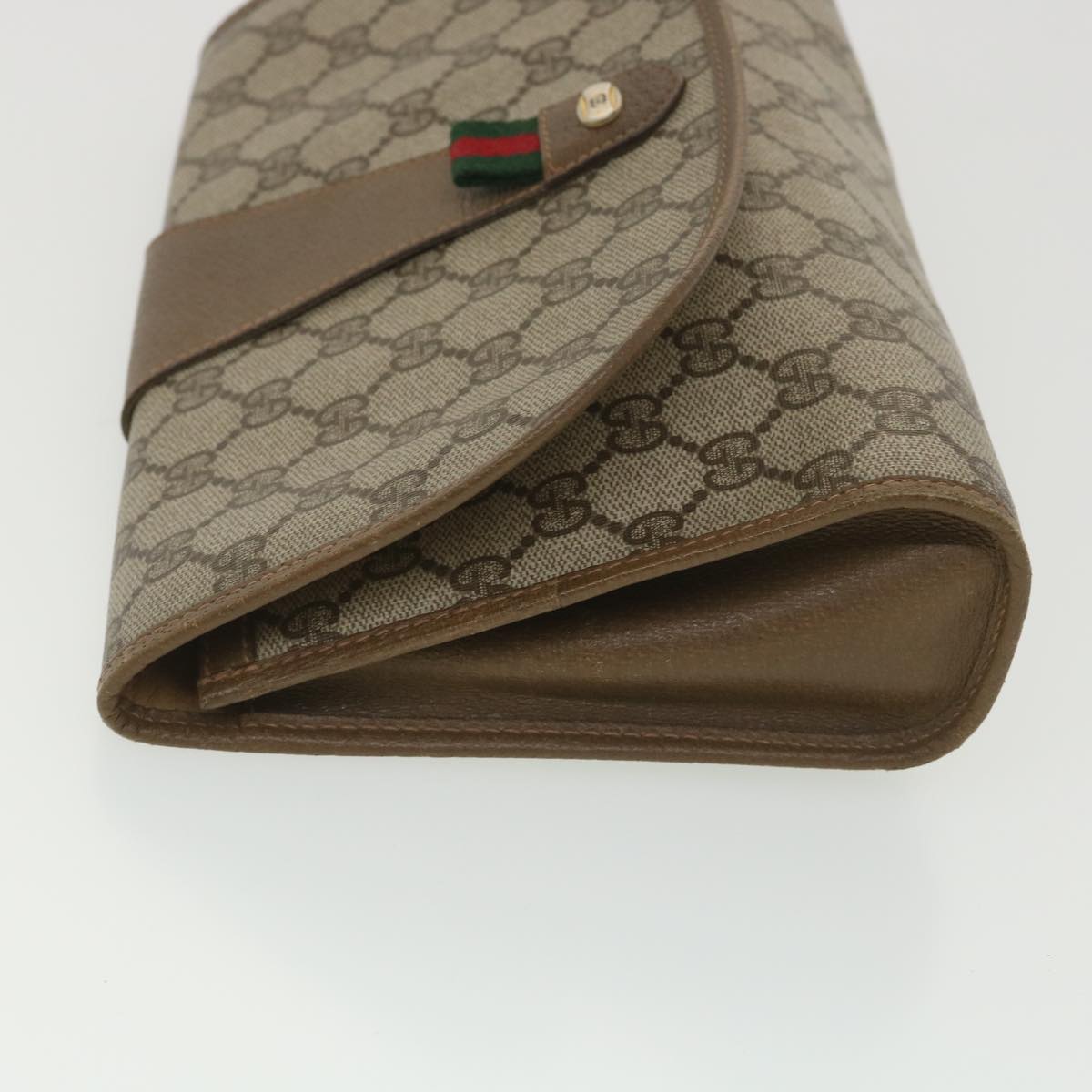 GUCCI GG Canvas Web Sherry Line Clutch Bag Beige Red Green 89.01.030 Auth ny215